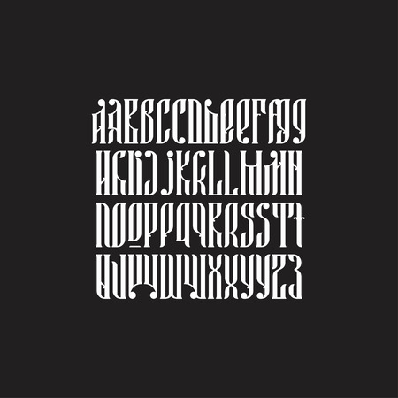 Authentic slavic typeface Balalaika. Custom type vintage lettering font.  Stock vector typography for labels, headlines, posters etc.のイラスト素材