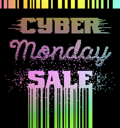 Cyber Monday Sale advertising poster. Black lettering with barcodeのイラスト素材