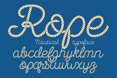 Rope alphabet vector font on blue background.のイラスト素材