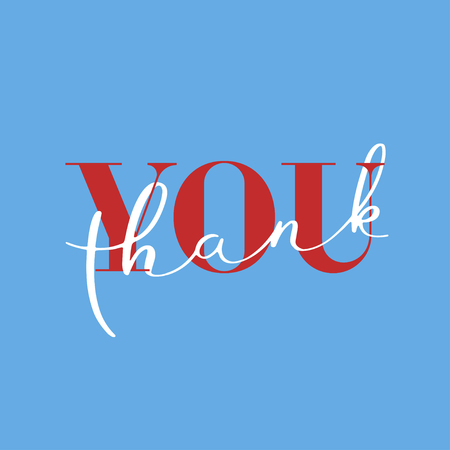 Thank You, lettering Thank You on blue background. Banner, poster, greeting card with calligraphy for holiday Thanksgiving Day. Vector Illustrationのイラスト素材