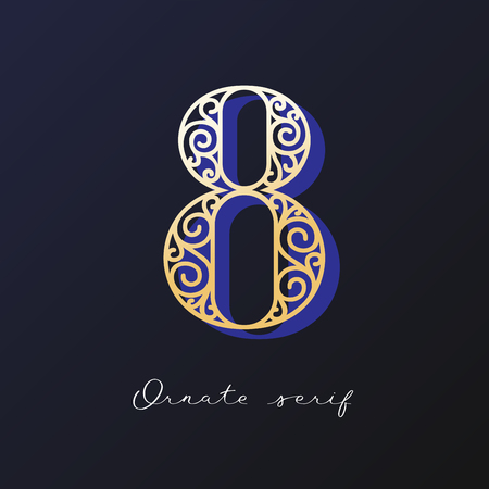 Trendy fashionable ornate serif typeface. Decorative letter with shadow. good for wedding invitations, fashion typographic projects. vector illustration.のイラスト素材