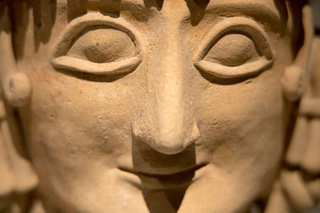 Leiden, The Netherlands - JAN 04, 2020: closeup of the head of a woman made from terracotta from...