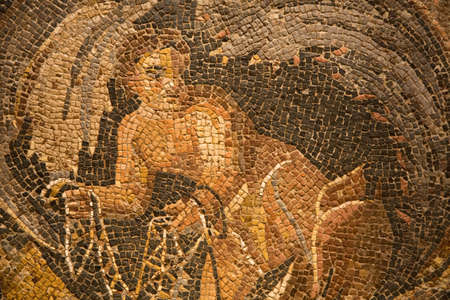 Leiden, The Netherlands - JAN 04, 2020: closeup of old mosaic art from the ancient roman empire.のeditorial素材