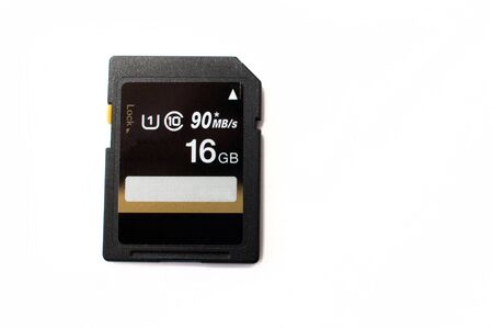 Closeup of an SD-card memory card with 16 GB capacity. Used for digital cameras, action camera, computers and other portable equipment. SD card.の写真素材