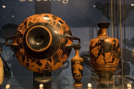 Leiden, The Netherlands - AUG 07, 2021: a collection of old Greek vases.のeditorial素材