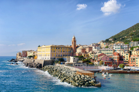 Harbor of Genoa Nervi in Liguria, Italy, on a beautiful sunny day in autumnの写真素材