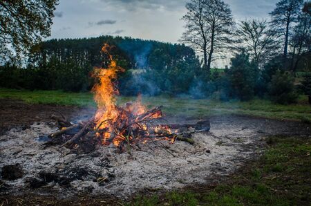 Easter bonfire in the evening in beautiful rural area in Europe