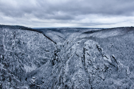 The Bode gorge in winter, named after the river flowing in the Harz mountain valleyの写真素材