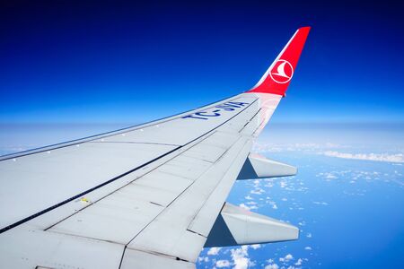 Amsterdam, Holland - September 2, 2017 : Turkish Airlines flight from Istanbul to Birmingham. Photo taken around Amsterdam.のeditorial素材