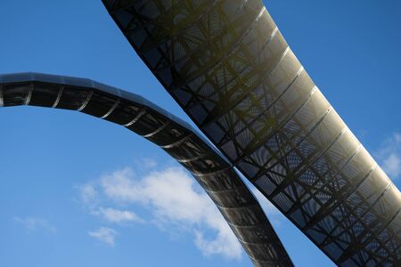 Bridge details of Coventry, England. Suspension bridge detail and blue sky