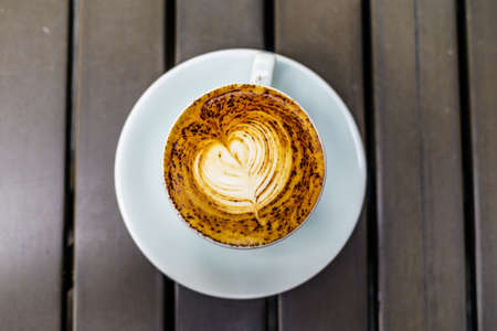 Coffee Milk Foam with Heart Shapeの写真素材