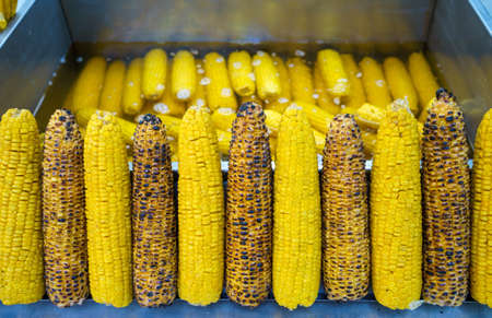 Sweet Corn in Turkey, boiled and grilled corns are waiting customers