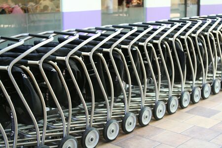 Shopping cart stacked togetherの写真素材