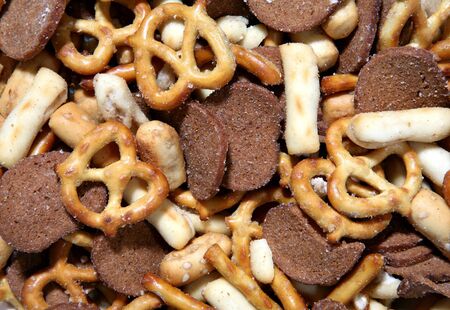 A close up of salty and crunchy snacksの写真素材