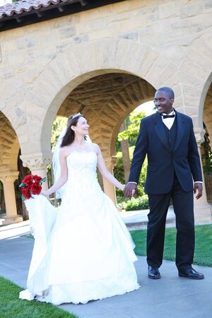 An attractive man and woman wedding couple ready to be marriedの写真素材