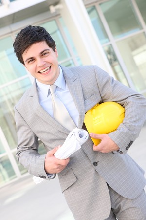A handsome business man architect on building siteの写真素材