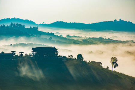 Sea of fog in the morning at Khao Kho National Park, Petchaboon province, Thailandの写真素材