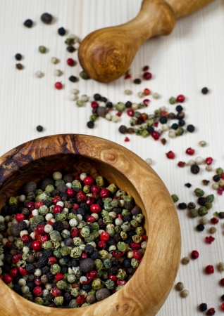 Collared Pepper in the wooden bowlの写真素材