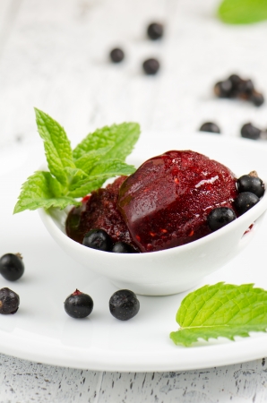 Fresh blackcurrant sorbet, homemade ice creamの写真素材