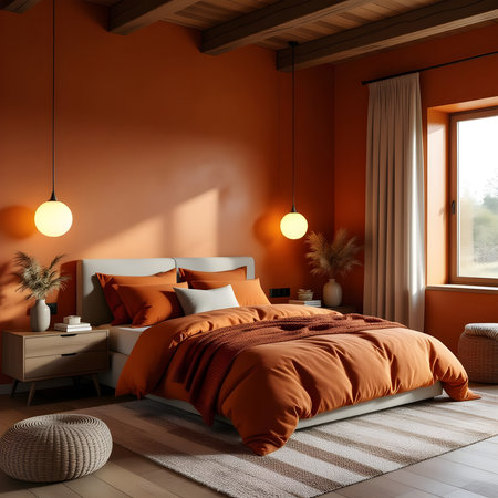 Rust Orange and Clay Brown Modern Rustic Bedroom Interiorの素材
