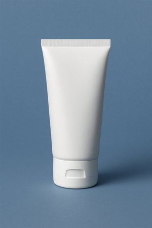 White Facewash Tube Mockup on Blue Backgroundの素材