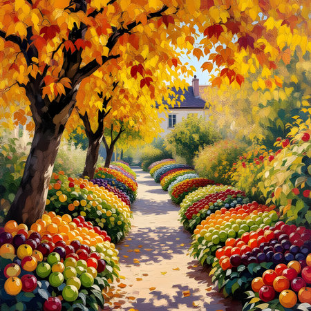 Autumn Garden Oil Painting with Fruitsの素材