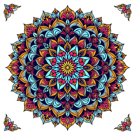 Colorful Symmetrical Mandala Line Illustrationの素材