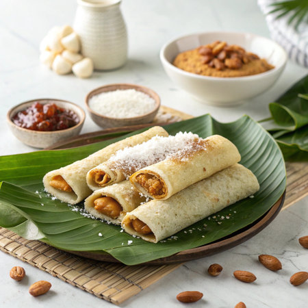 Patishapta Bengali Dessert Served on Banana Leavesの素材