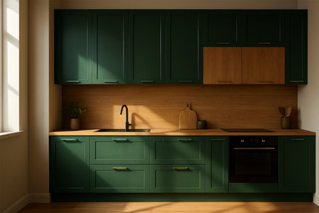 Olive Green and Cream Marble Kitchen Interiorの素材