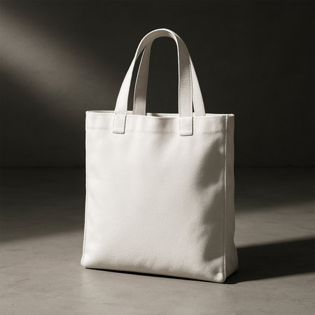 White Tote Bag Mockup on Concrete Surface with Focus Lightの素材