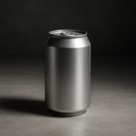 Silver Juice Can Mockup on Concrete Surface with Focus Lightの素材