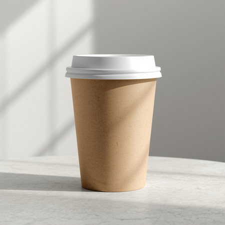 Kraft Coffee Cup Mockup with White Lidの素材