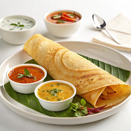 Masala Dosa with Sambar and Chutneys â Premium Food Presentationの素材