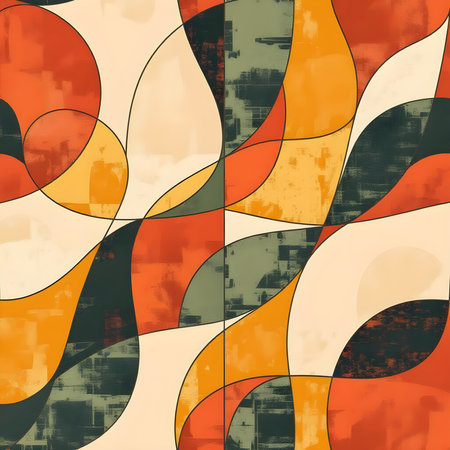 Rust Orange & Olive Green Line Art Illustration â Premium High-Regulation Design for Bed Sheet Prints, Modern Minimalist Textile Artの素材