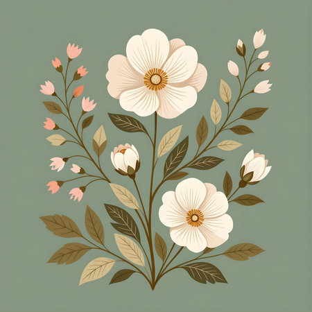 Serene Sage â Elegant Line Art Illustration in Sage Green, Dusty Rose, Warm Ivory, Soft Gray, and Honey Brown for Premium Print Designの素材