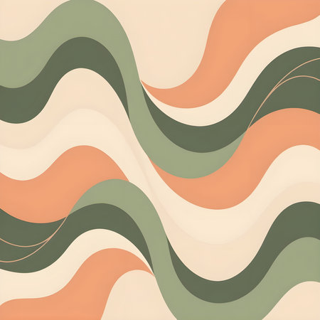 Botanical Waves â Premium abstract illustration with plant-like flowing curves in olive green, cream, and muted coral tones for bed sheet printsの素材