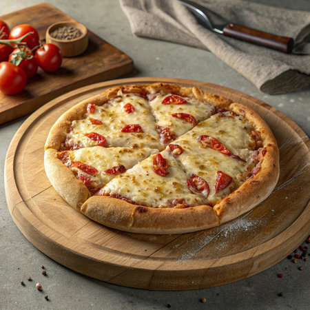 Premium Pizza on Wooden Plate â High-Quality, Realistic Food Presentationの素材