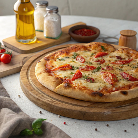 Premium Pizza on Wooden Plate â High-Quality, Realistic Food Presentationの素材