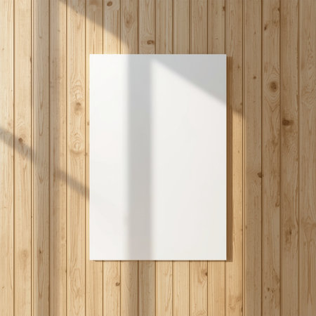 Poster Mockup on Wooden Wall â Premium Realistic Display for Artwork or Design Presentationの素材