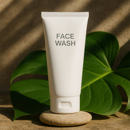 Nature Meets Luxury â White Facewash Tube Mockupの素材