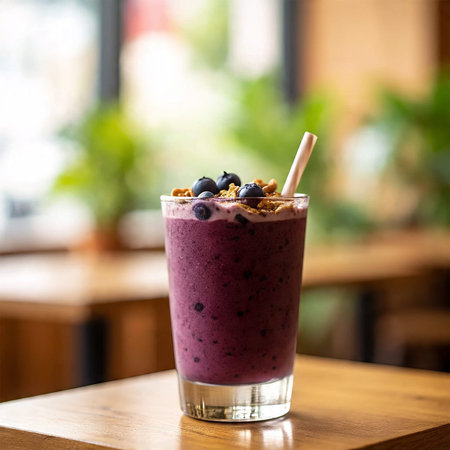 Fresh Blueberry Smoothie in Glass â Premium Product Mockupの素材