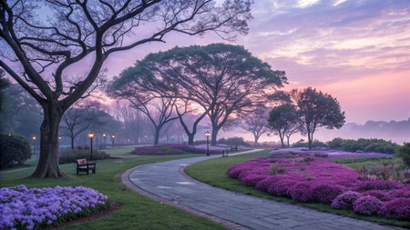 Twilight Purple Garden â Park Watercolor Wallpaperの素材