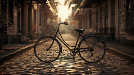Vintage Dutch Bicycle on Cobblestone Streetの素材