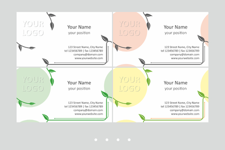 Bright business card vector templates set. Universal decorative geometric floral seamless design in pale colors on the white background - just place your text. Available in EPS - CMYK - Calibri font.のイラスト素材