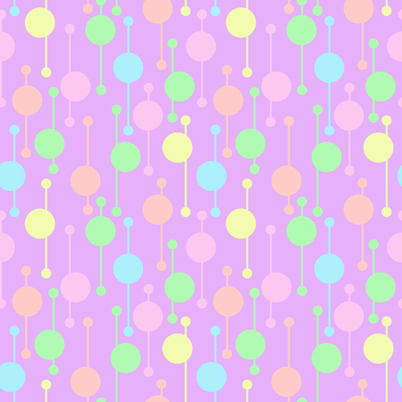 Simple geometric colorful circles and lines on light background. Bright abstract vector seamless patterns for textile, prints, wallpaper etc.のイラスト素材