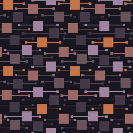 Simple geometric pale squares and lines on dark background. Dark abstract vector seamless patterns for textile, prints, wallpaper etc.のイラスト素材