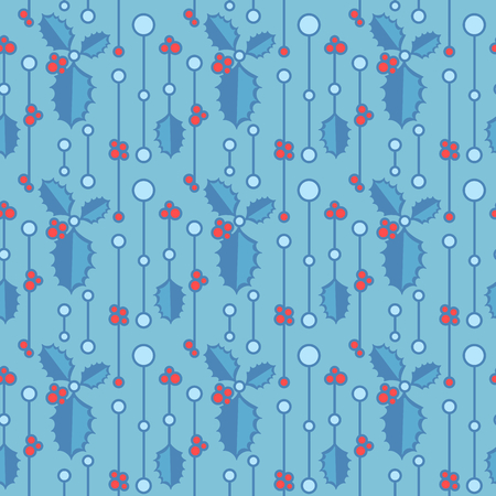 Seamless christmas pattern with colored holly leaves. Flat vector ornament for textile, wrapping paper, prints, fabric, wallpaper, web etc.のイラスト素材