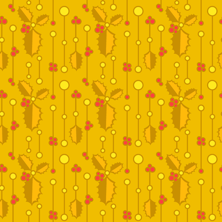 Seamless christmas pattern with colored holly leaves. Flat vector ornament for textile, wrapping paper, prints, fabric, wallpaper, web etc.のイラスト素材