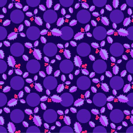 Colorful christmas seamless pattern. Simple repeated holly leaves. Simple vector xmas composition for textile, wallpaper, wrapping paper, prints, fabric, web background or another accent etc.のイラスト素材