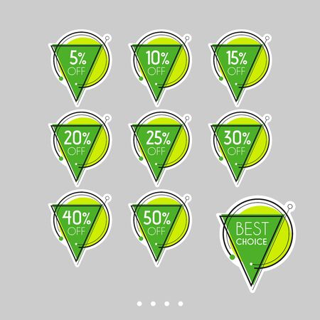 Colorful abstract design on white background. Template sale set for stickers, web page ads, tickets, discount offer price labels, badges, coupons, flyers etc.のイラスト素材